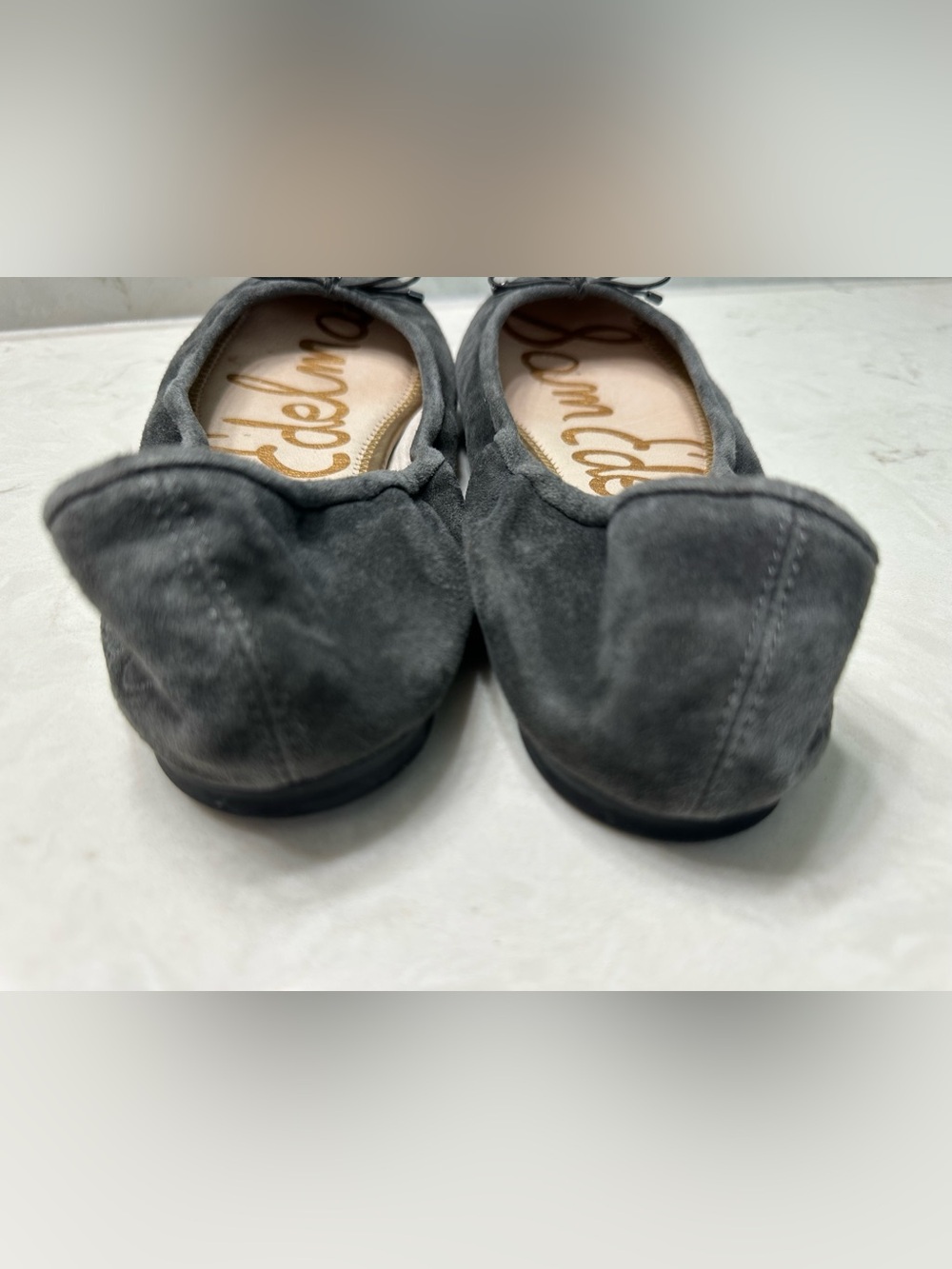 Stuart Weitzman Charcoal Suede Bow Ballet Flats - Picture 3 of 10